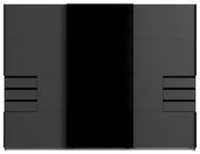 Moderner Schwebetürenschrank in dunklem Design, Frontalansicht