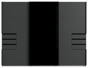 Moderner Schwebetürenschrank in dunklem Design, Frontalansicht