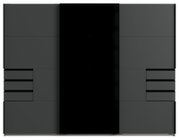 Moderner Schwebetürenschrank in dunklem Design, Frontalansicht
