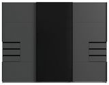 Moderner Schwebetürenschrank in dunklem Design, Frontalansicht