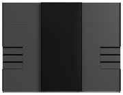 Moderner Schwebetürenschrank in dunklem Design, Frontalansicht