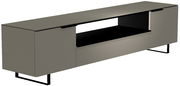 Modernes XL TV-Lowboard der Serie BORMIO in seitlicher Perspektive, mit minimalistischen Linien und schwarzem Metallgestell.