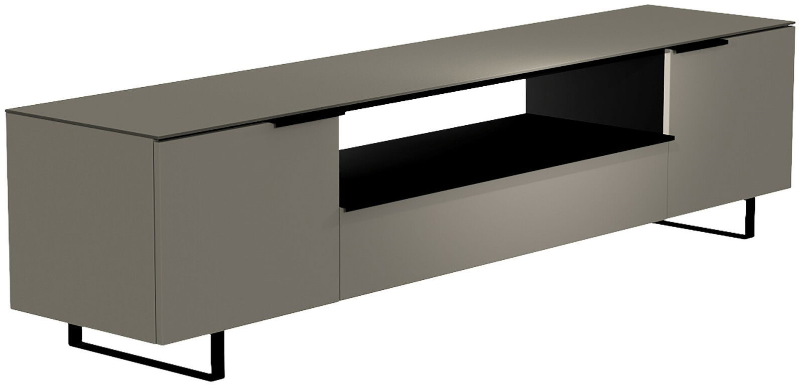 Modernes XL TV-Lowboard der Serie BORMIO in seitlicher Perspektive, mit minimalistischen Linien und schwarzem Metallgestell.