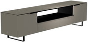 Modernes XL TV-Lowboard der Serie BORMIO in seitlicher Perspektive, mit minimalistischen Linien und schwarzem Metallgestell.