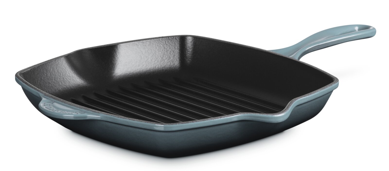 Grillpfanne 26cm Ocean in schräger Perspektive, quadratische Form mit gerillter Innenfläche und langem Griff