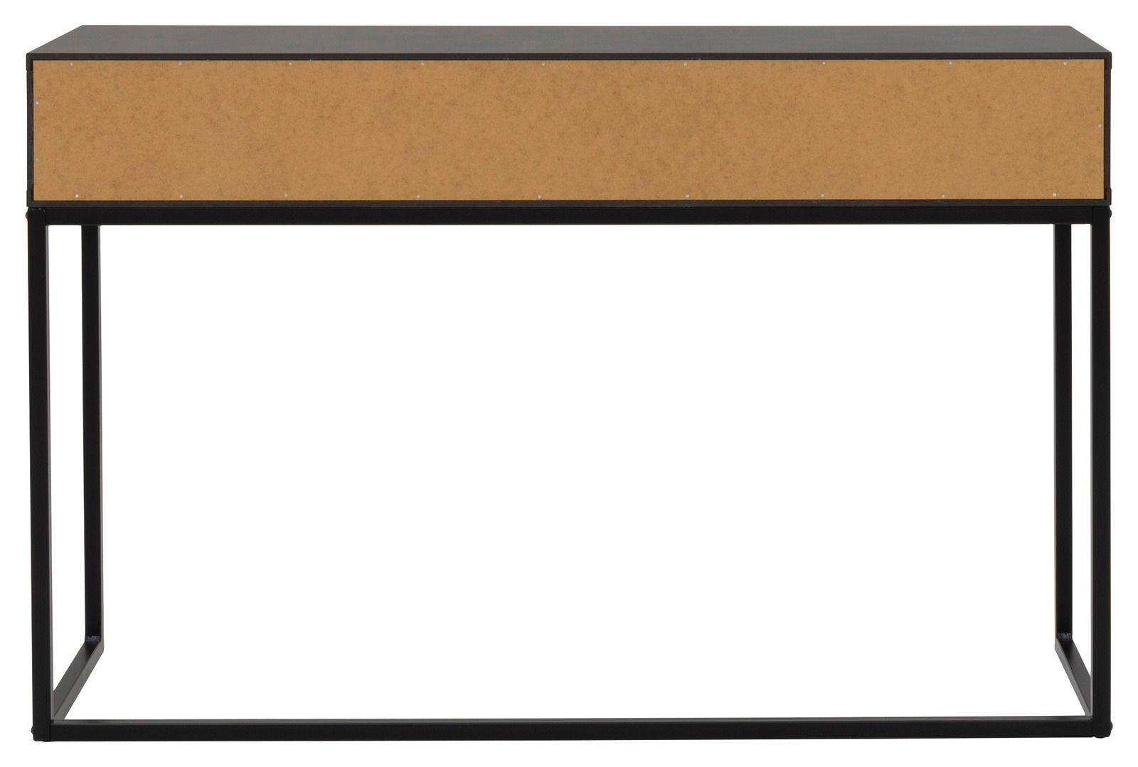 Moderne Konsole mit schwarzem Metallrahmen und Holzfront, Frontalansicht