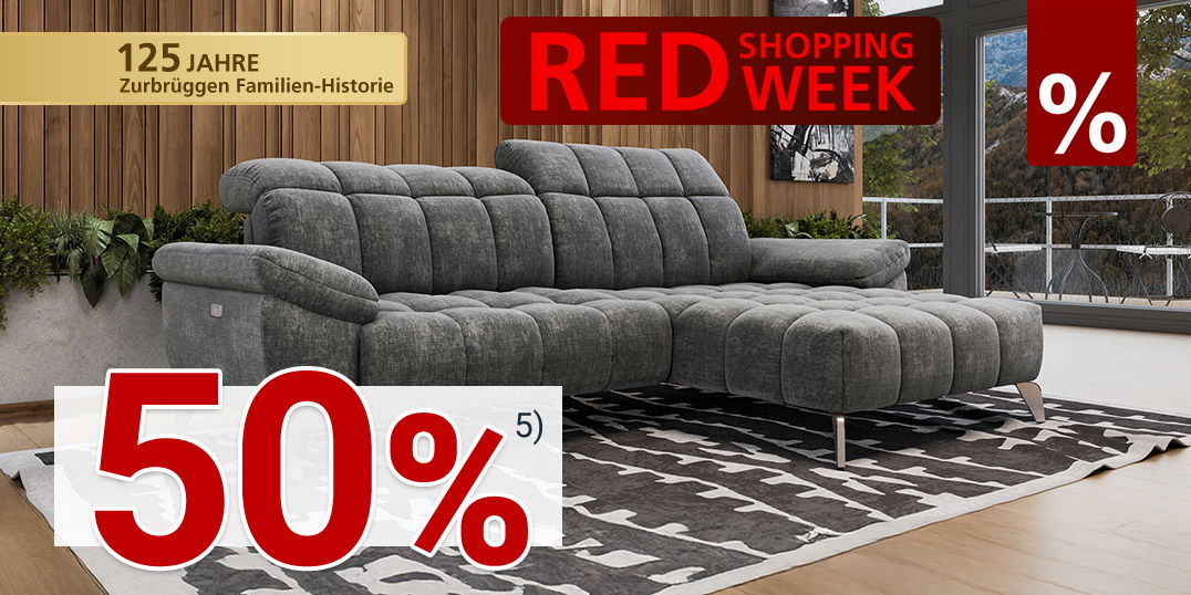 Modernes graues Sofa in Wohnzimmer mit Holzverkleidung – Red Shopping Week mit 50 % Rabatt