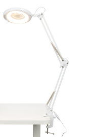 Weiße Schreibtischleuchte mit verstellbarem Arm, seitliche Perspektive