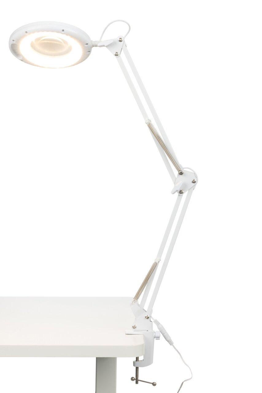 Novel Schreibtischleuchte Weiße Schreibtischleuchte mit verstellbarem Arm, seitliche Perspektive