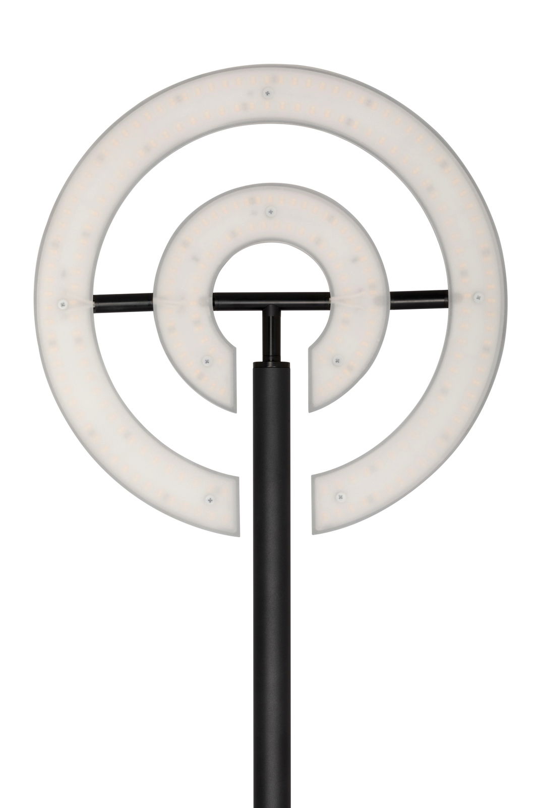 Moderner LED-Deckenfluter mit kreisförmigem Design, frontal abgebildet.