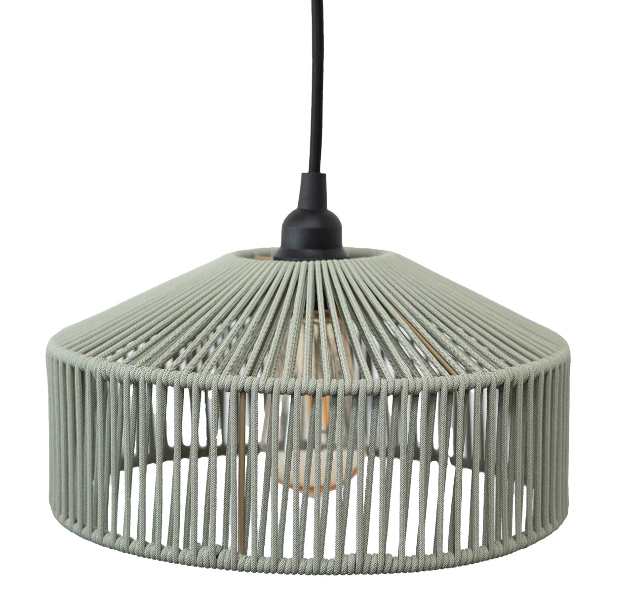 Outdoor-Hängeleuchte mit modernem, geflochtenem Design in seitlicher Perspektive