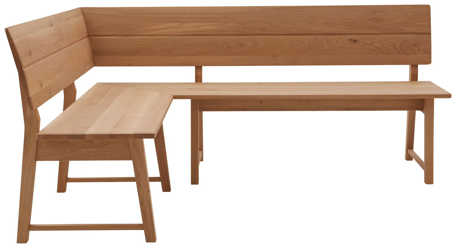Eckbank aus Holz in L-Form, seitliche Perspektive