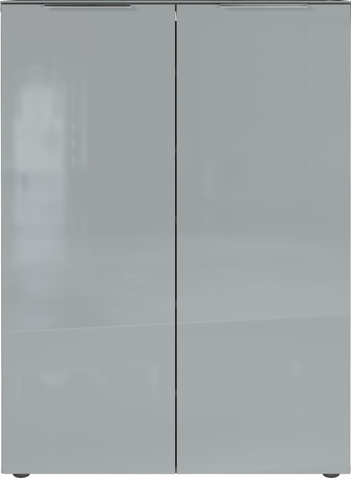 Moderner Schuhschrank mit zwei Türen in grauem Hochglanz, Frontalansicht