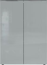 Moderner Schuhschrank mit zwei Türen in grauem Hochglanz, Frontalansicht