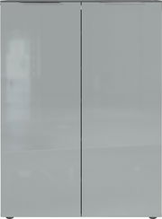 Moderner Schuhschrank mit zwei Türen in grauem Hochglanz, Frontalansicht