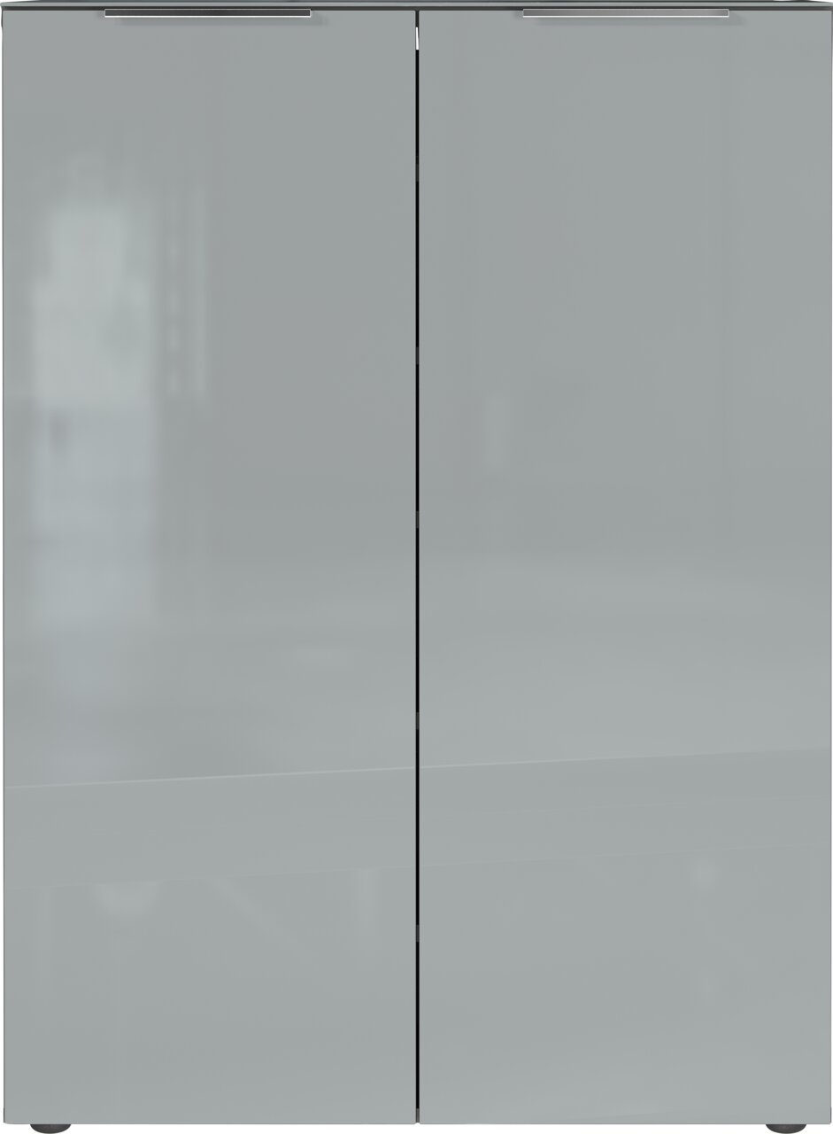 Moderner Schuhschrank mit zwei Türen in grauem Hochglanz, Frontalansicht