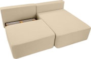 Beige Schlafsofa in L-Form mit Stauraum, Ansicht von oben