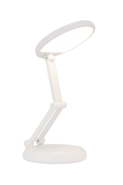 Weiße LED-Schreibtischleuchte mit verstellbarem Arm, seitliche Perspektive