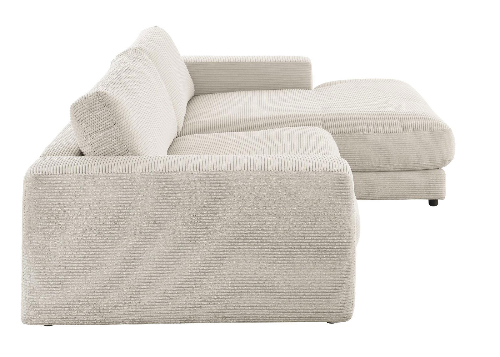 Beige Longchairkombination aus geripptem Stoff, seitliche Perspektive