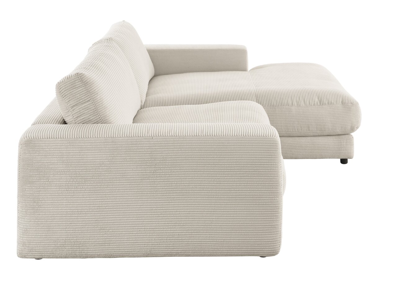 Beige Longchairkombination aus geripptem Stoff, seitliche Perspektive