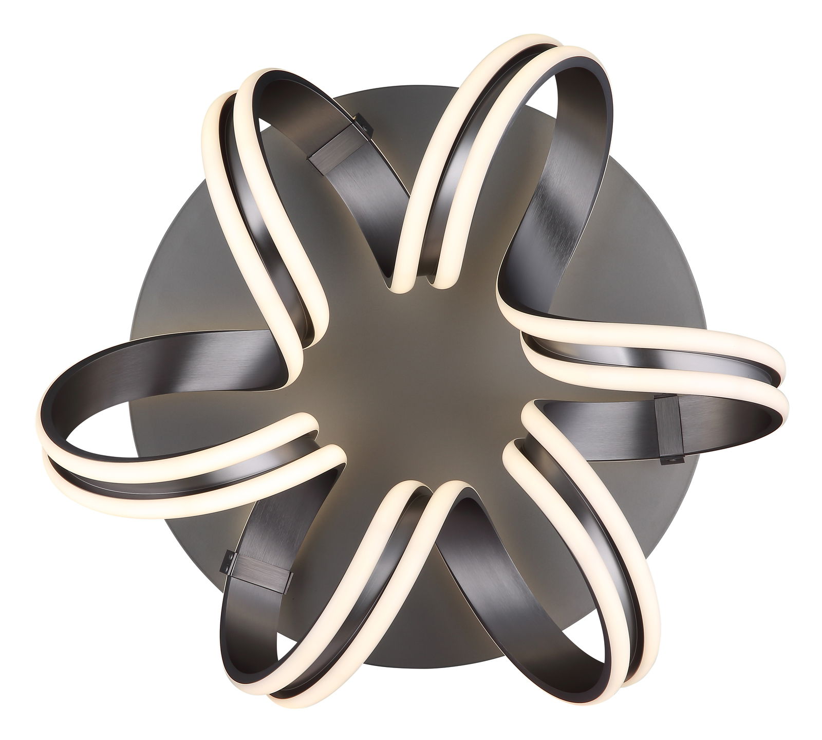 Moderne Deckenleuchte KUNI mit geschwungenem Design, von oben betrachtet.