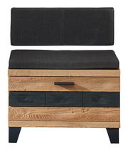 Garderobenbank aus Holz mit schwarzem Polster, Frontalansicht