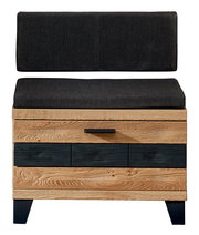 Garderobenbank aus Holz mit schwarzem Polster, Frontalansicht