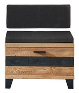 Garderobenbank aus Holz mit schwarzem Polster, Frontalansicht
