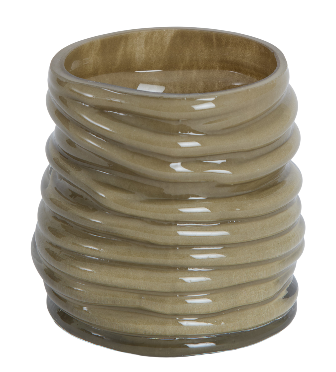 Light&Living Teelicht MILYAN 9cm Brauner, geriffelter Teelichthalter aus Keramik, seitliche Perspektive