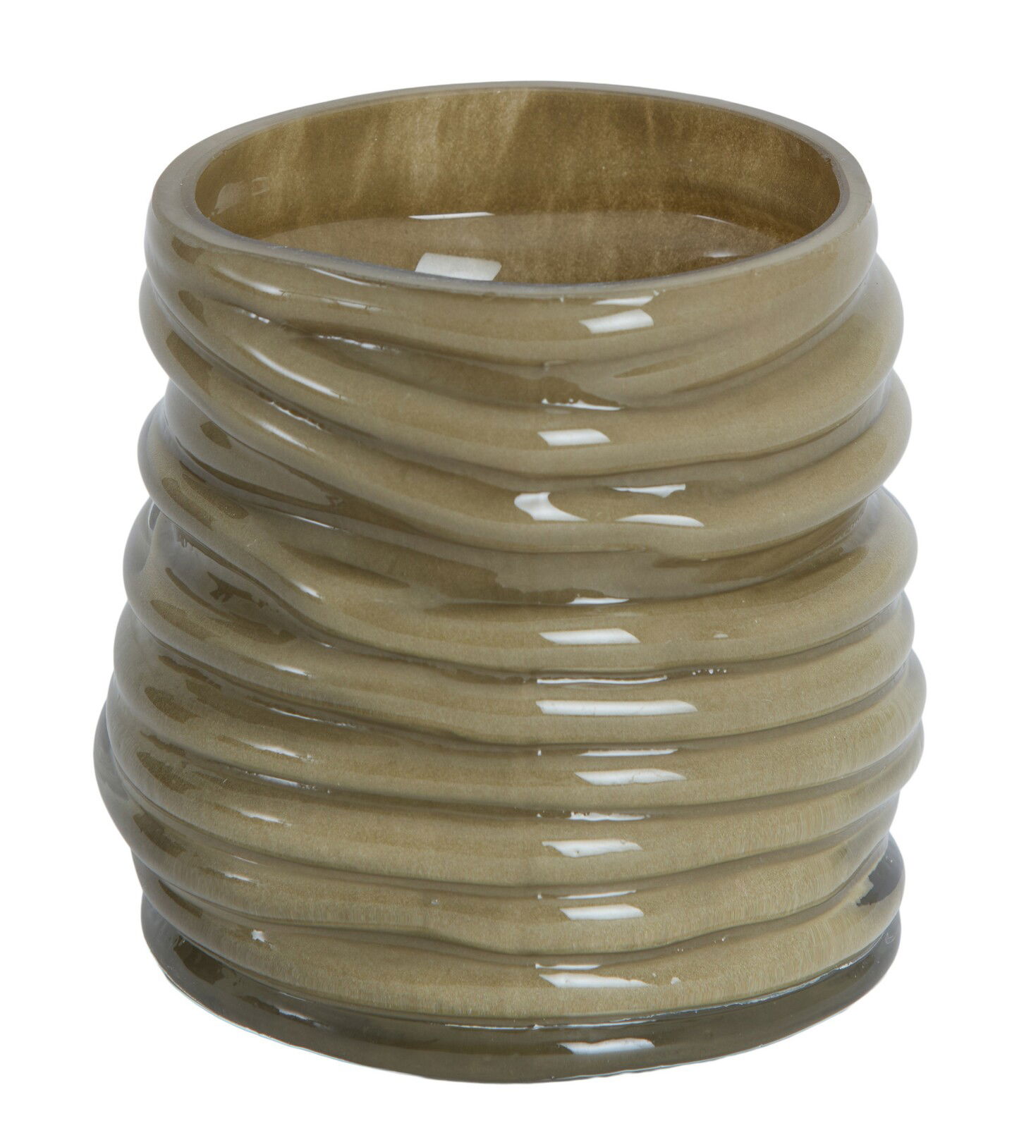 Light&Living Teelicht MILYAN 9cm Brauner, geriffelter Teelichthalter aus Keramik, seitliche Perspektive