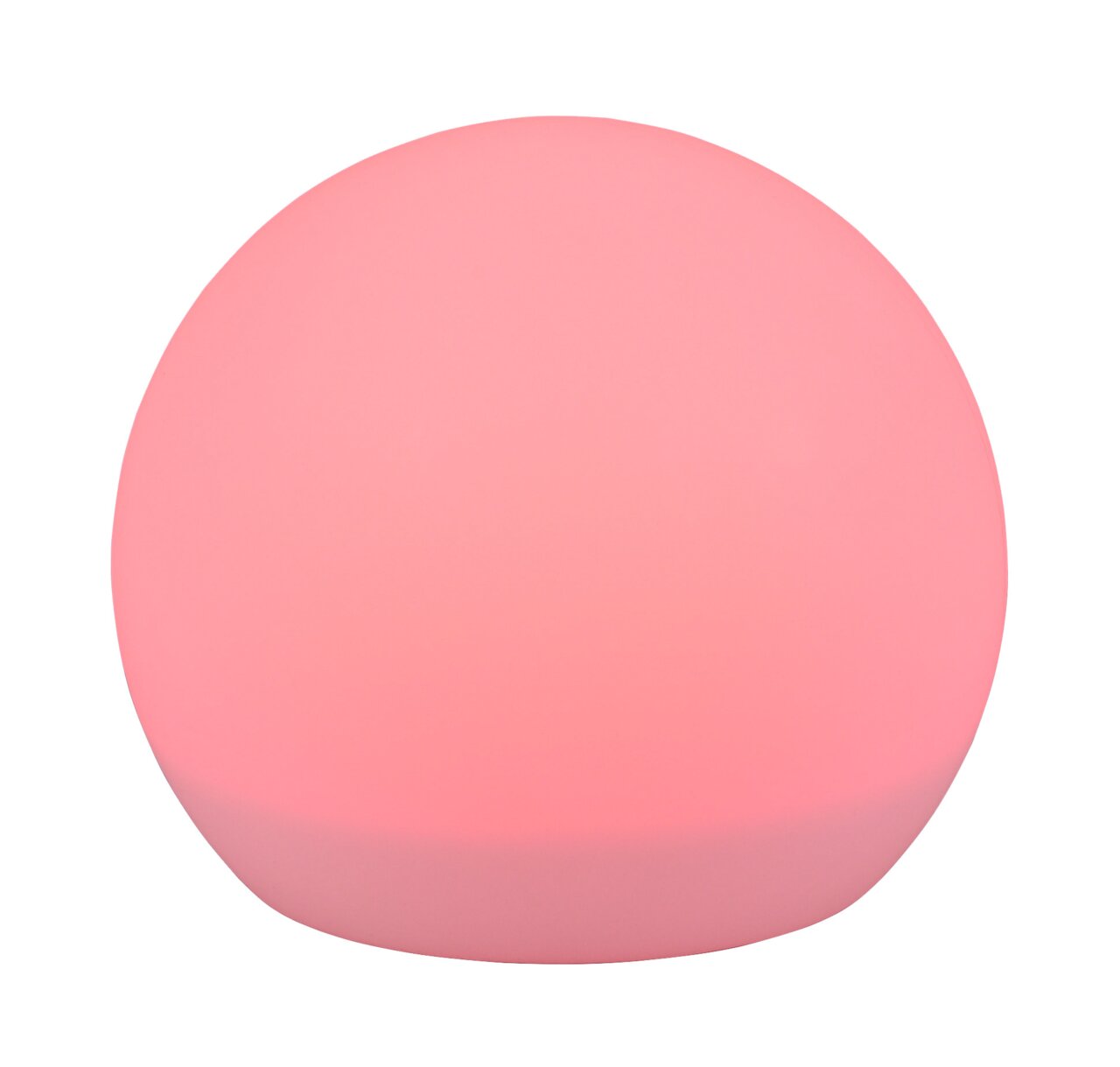 Rosa leuchtende Solar-Außenleuchte MELO in Kugelform, frontal betrachtet.