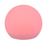 Rosa leuchtende Solar-Außenleuchte MELO in Kugelform, frontal betrachtet.