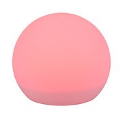 Rosa leuchtende Solar-Außenleuchte MELO in Kugelform, frontal betrachtet.