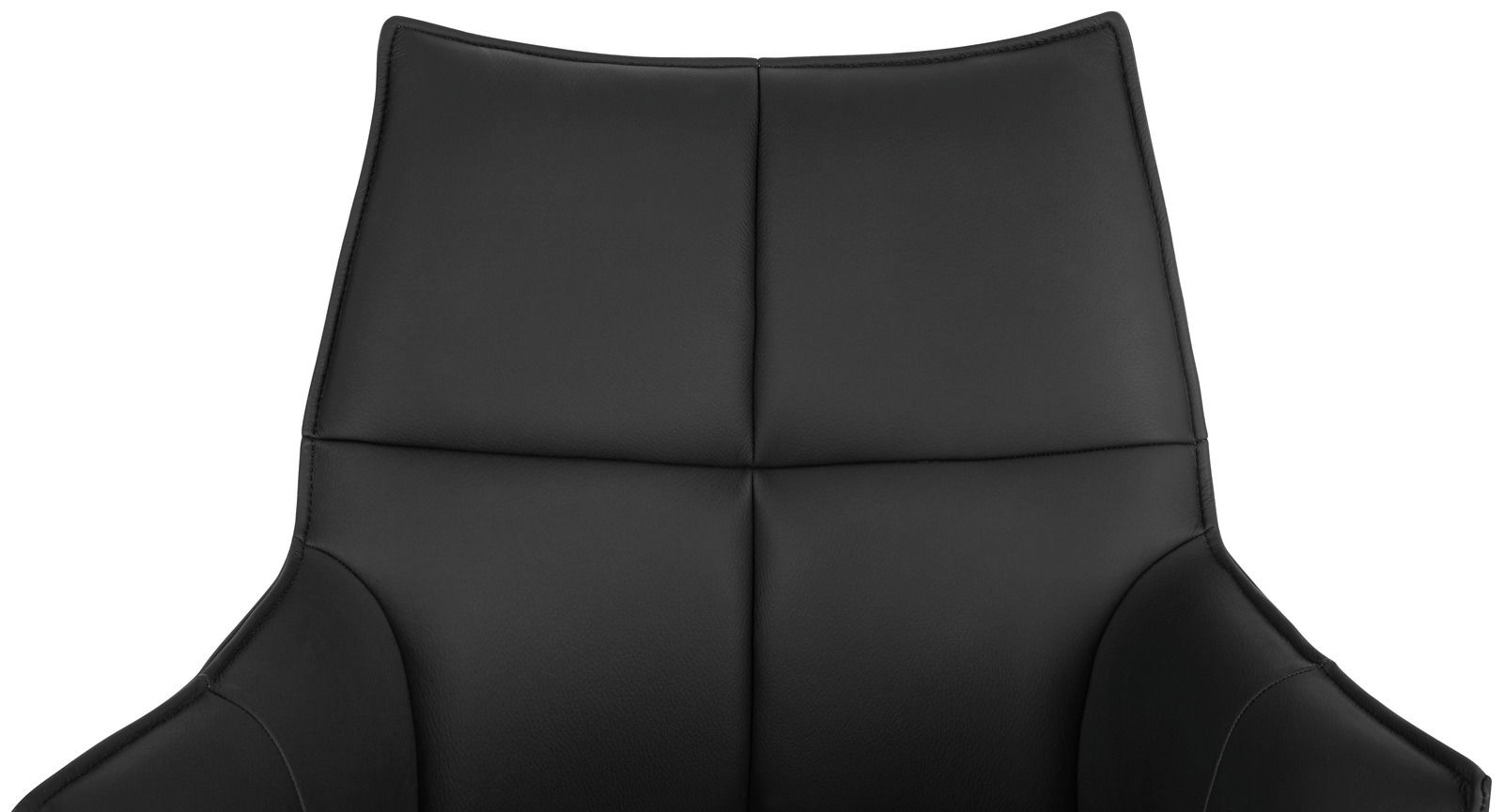 Schwarzer Armlehnstuhl aus Leder, Vorderansicht der Rückenlehne