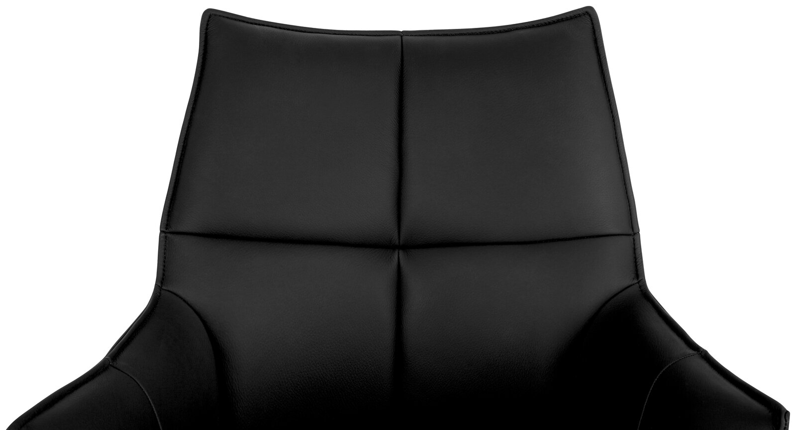 Schwarzer Armlehnstuhl aus Leder, Vorderansicht der Rückenlehne