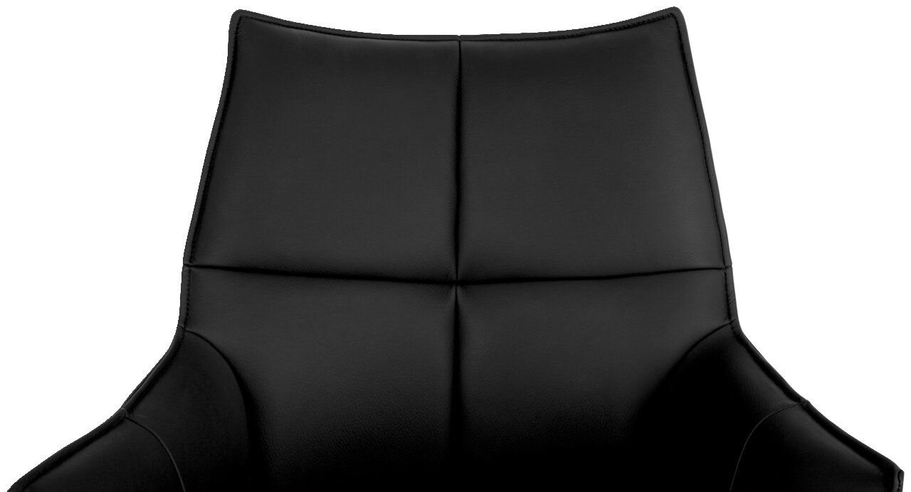 Schwarzer Armlehnstuhl aus Leder, Vorderansicht der Rückenlehne