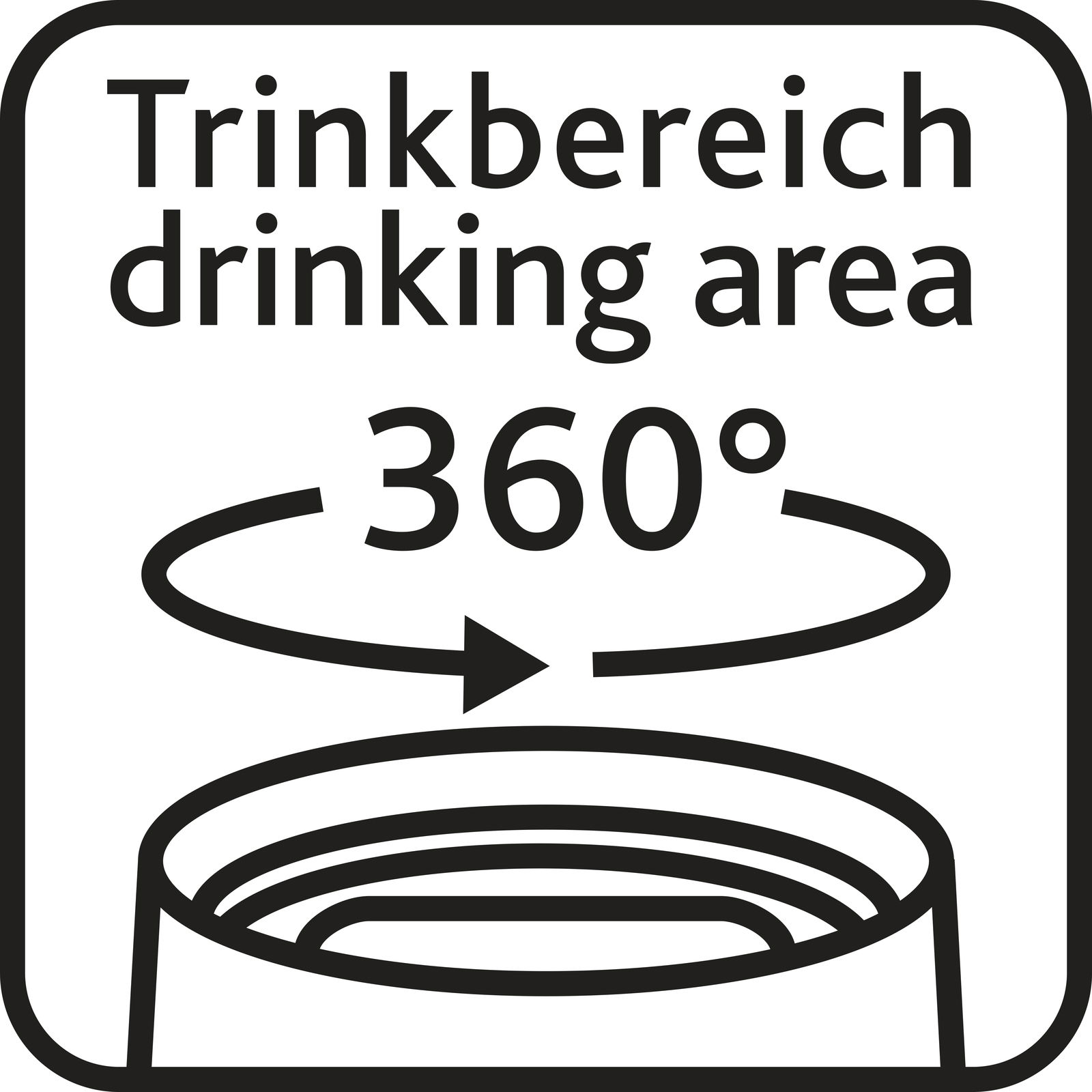 Symbol für einen Thermobecher mit 360-Grad-Trinkbereich, Draufsicht