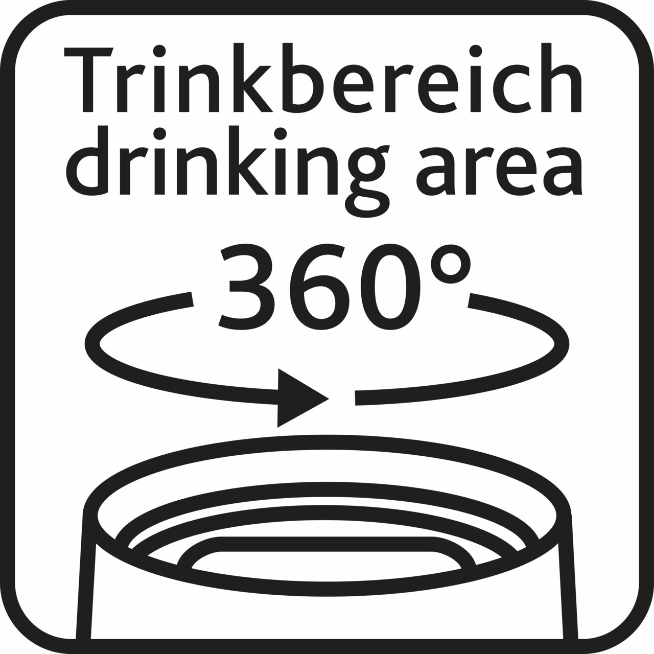 Symbool voor een thermosbeker met een drinkopening van 360 graden, bovenaanzicht