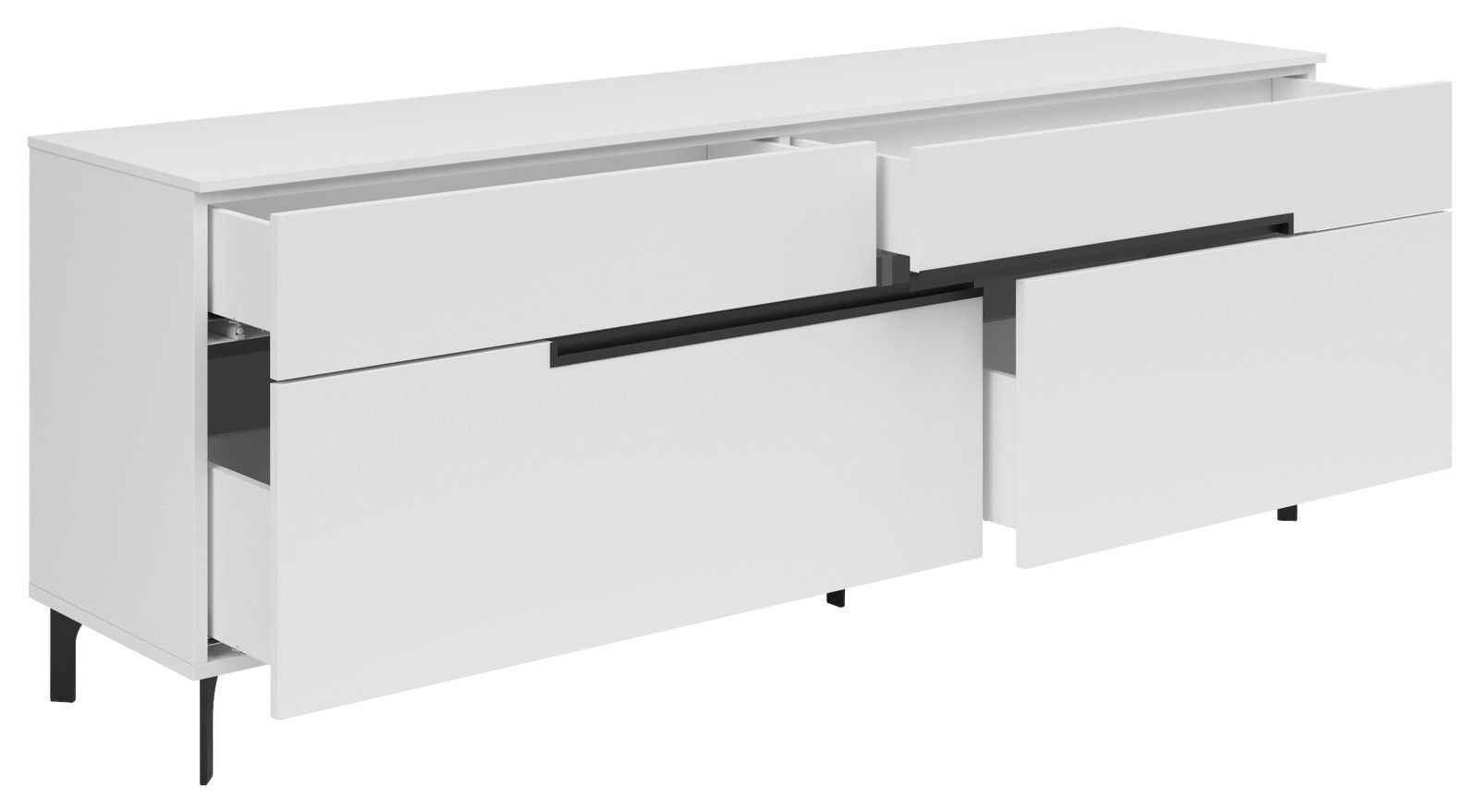 XORA TV-Lowboard ARONIA Weißes TV-Lowboard mit offenen Schubladen, seitliche Perspektive