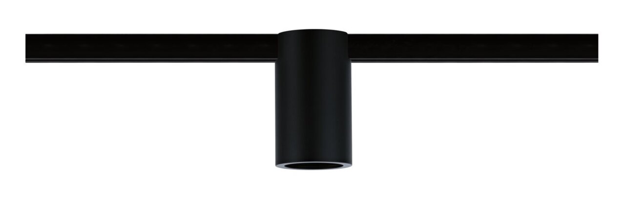 Schwarze Deckenfassung in zylindrischer Form, seitliche Perspektive
