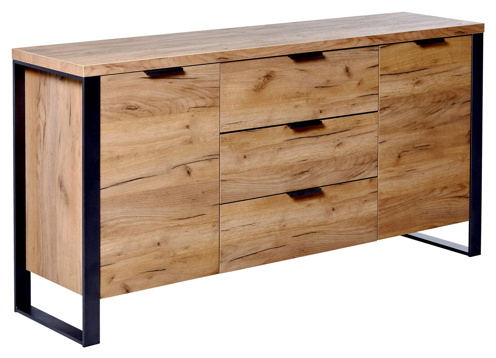 Jahnke Sideboard LOOP Modernes Sideboard aus Holz mit Metallrahmen, seitliche Perspektive