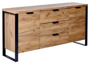 Modernes Sideboard aus Holz mit Metallrahmen, seitliche Perspektive