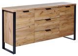 Modernes Sideboard aus Holz mit Metallrahmen, seitliche Perspektive