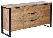 Modernes Sideboard aus Holz mit Metallrahmen, seitliche Perspektive