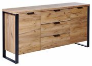 Modernes Sideboard aus Holz mit Metallrahmen, seitliche Perspektive