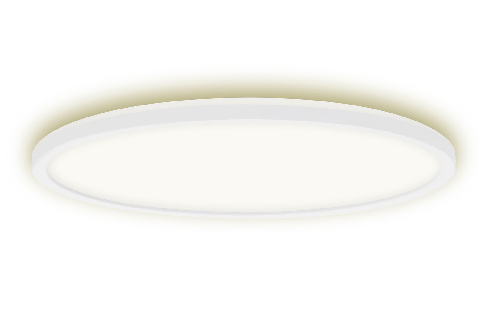Runde LED-Deckenleuchte in Weiß, seitliche Perspektive