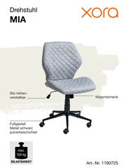 Grauer Drehstuhl MIA mit höhenverstellbarem Sitz, Wippmechanik und schwarzem, pulverbeschichtetem Metallfußgestell, seitliche Perspektive.