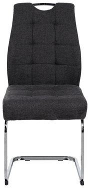 Moderner Schwingstuhl mit grauem Stoffbezug und verchromtem Gestell, Frontalansicht