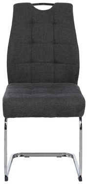 Moderner Schwingstuhl mit grauem Stoffbezug und verchromtem Gestell, Frontalansicht