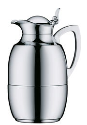 Elegante Isolierkanne Juwel aus glänzendem Metall, seitliche Perspektive